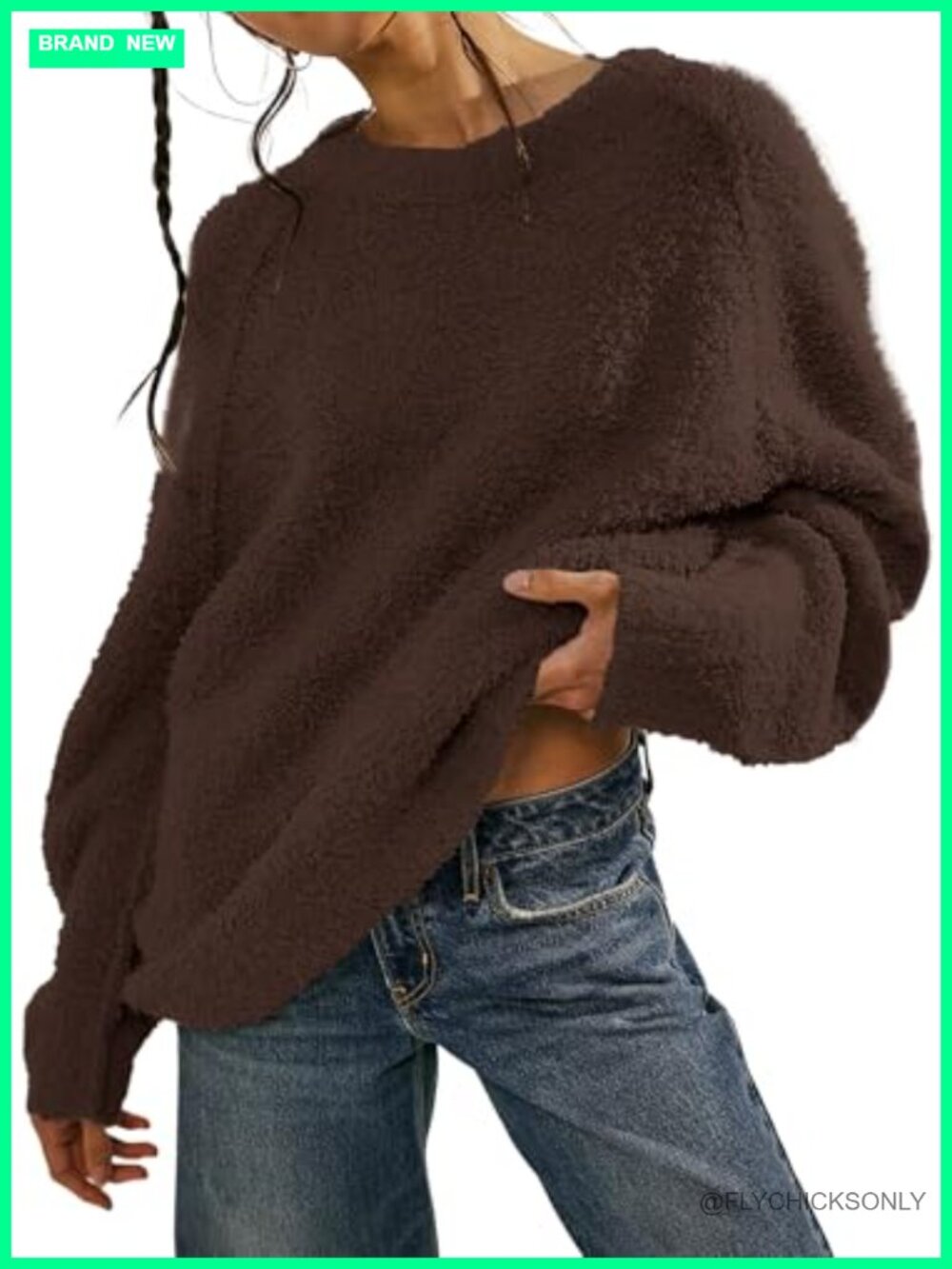 Oversized Long Sleeve Crewneck Fuzzy Knit Warm Pullover Sweater
